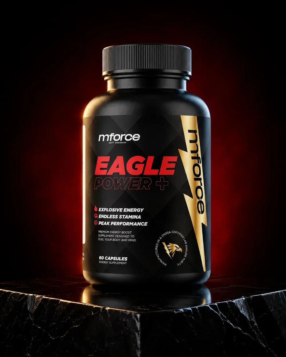 EAGLE POWER + — flacon posé sur la roche